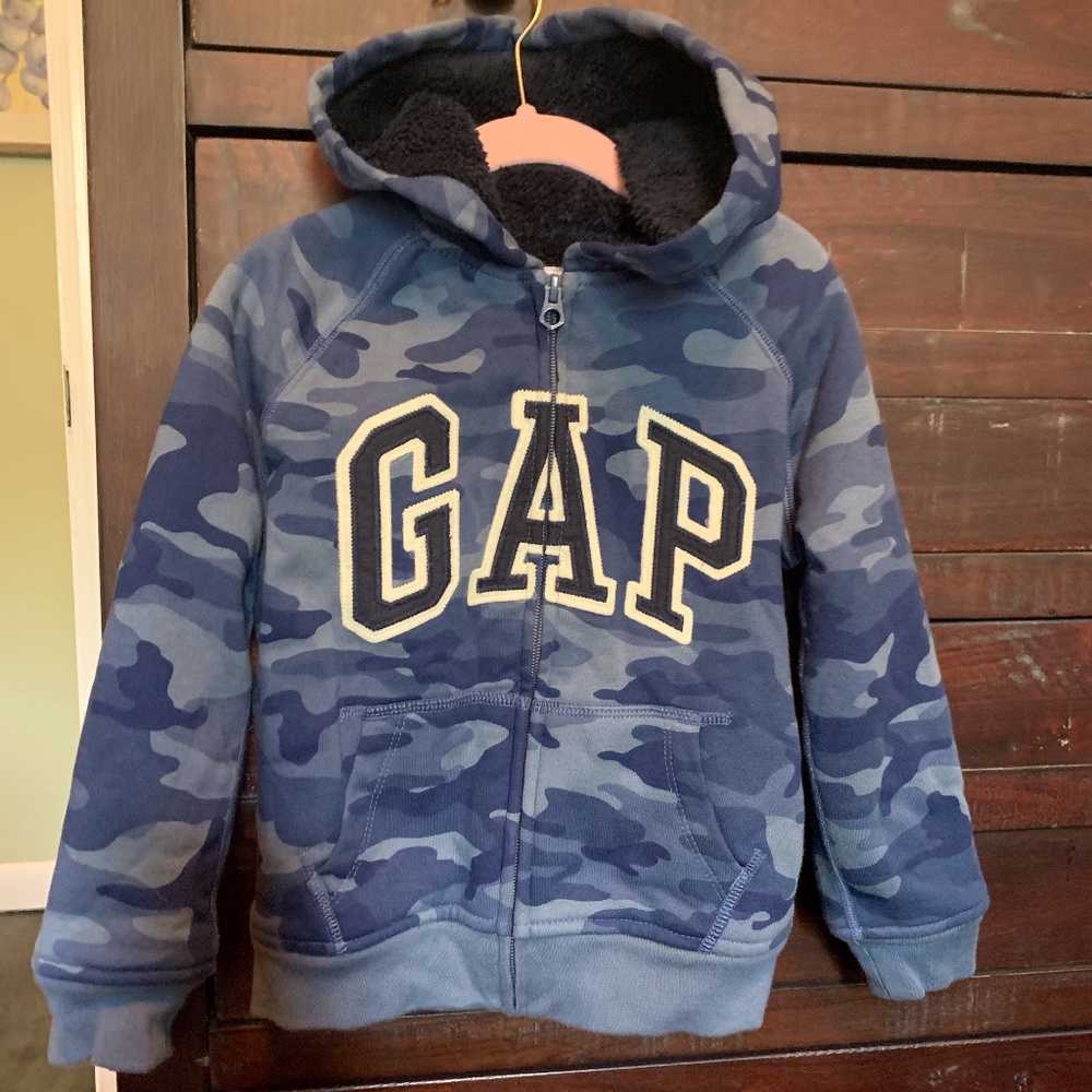 Gap Boys Camo Print Hooded Sweatshirt, Fully Lined